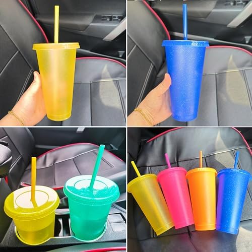 Suertestarry Tumbler with Straw and Lid,Water Bottle Iced Coffee Travel Mug Cup,Reusable Plastic Cups,Perfect for Parties,Birthdays,24oz-5 Pack (Sparkling Glitter, 5pack) - Image 3