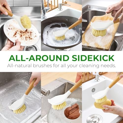 AIRNEX Wooden Dish Brush Set of 2 - Dish Brush with Handle Made of Wood & Sisal Bristles, Non Scratch Kitchen Scrub Brush for Dishes, Pots & Pans, Dish Scrubber with Plastic Free Bristles - Image 3