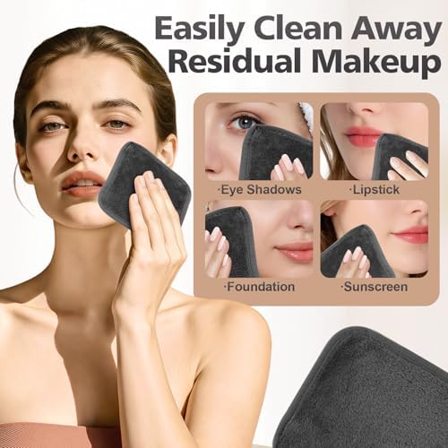 Microfiber Makeup Remover Cloth, 6 x 6 Inch, 12 Pack, Grey - Image 3