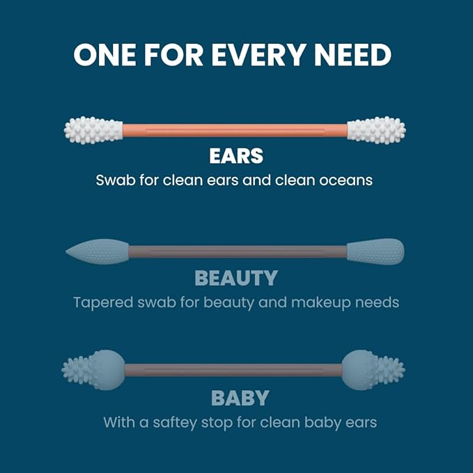 LastSwab® Reusable Cotton Swabs for Ear Cleaning - The Sustainable and Sanitary Alternative to Single-Use Q Tips - Zero Waste and Easy to Clean - Comes with a Convenient Travel Case Holder - Peach