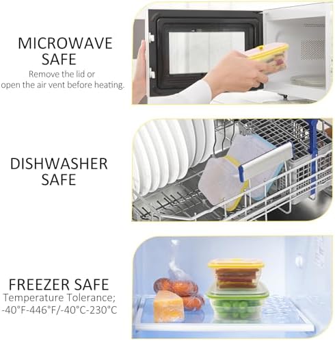 Set of 4 Collapsible Full Silicone Food Storage Containers with Lids, Square Clear Bento Lunch boxes for Meal Prep, Lunch, Leftovers, Travel, Microwave Fridge Dishwasher Safe, BPA Free - Image 6