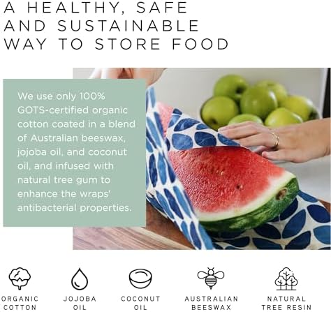 Reusable Beeswax Wraps for Food | 5 Pack | Eco Friendly, Organic, Biodegradable, Plastic Free, Bee's Wrap Bowl Covers and Food Storage | Cling Wrap Alternative - Image 3
