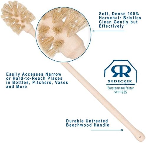 Redecker Bottle Brush, Light Horsehair Bristles, 17 Inch Long, Set of 2 for Milk Bottles and Carafes, Made in Germany - Image 6