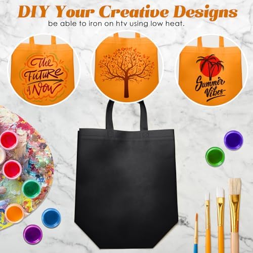 Reginary 50 Pcs Reusable Tote Bags Shopping Bags Non Woven, Black, Orange - Image 6