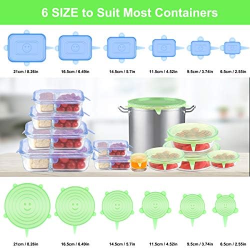 Silicone Stretch Lids for Food Storage in Fridge, 12 Pack Silicone Lids, Reusable Food Grade Silicone Bowl Covers for Cups, Bowls and Dish, 6 Sizes Round and Rectangle Shape - Image 2