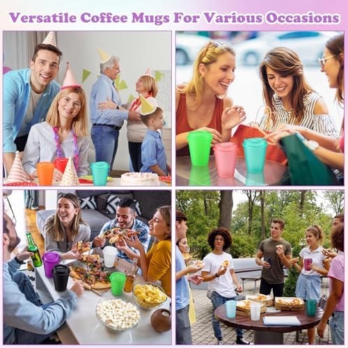 Honeydak 45 Pack 12 oz Reusable Coffee Cups with Lids Portable Tea Cups Reusable Hot Coffee Mugs Tumblers Bulk Plastic Tumblers Travel Drinks Mugs for Hot and Cold Drinks (Bright Colors) - Image 6