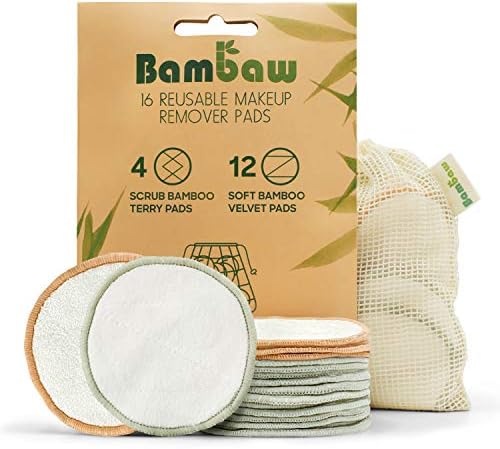 Bambaw Reusable Cotton Rounds for Face, 16 Rounds with 1 Bag for Laundry & Storage, Reusable Cotton Pads for Face, Soft & Exfoliating Eye Makeup Remover Pads by Bambaw