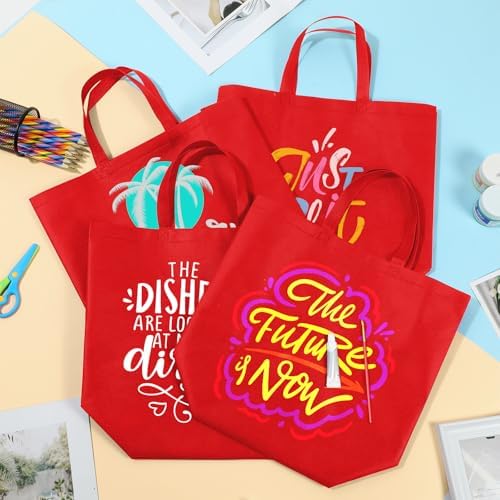 50 Pcs Reusable Tote Bag with Handles Bulk Extra Large Non Woven Grocery Shopping Bags for Boutiques Retail Store(Red) - Image 3