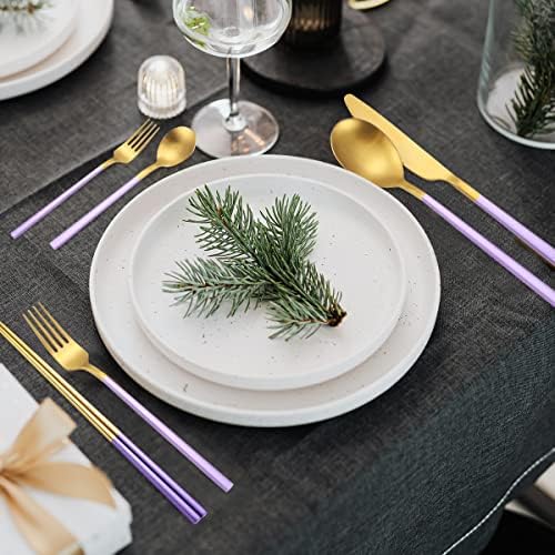 AARainbow 8 Pieces Stainless Steel Flatware Set Portable Reusable Cutlery Set Travel Utensils Set Including Chopsticks Knife Fork Spoon Straws Cleaning Brush Dishwasher Safe (B-Purple Golden) - Image 6