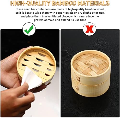 Chengu Natural Bamboo Soap Bar Holder with Lid Soap Dish Drain Foaming Net Shampoo Container Wood Tray Handmade Bamboo Case for Bathroom Shower Kitchen(4 Pcs,5.1 Inch) - Image 5