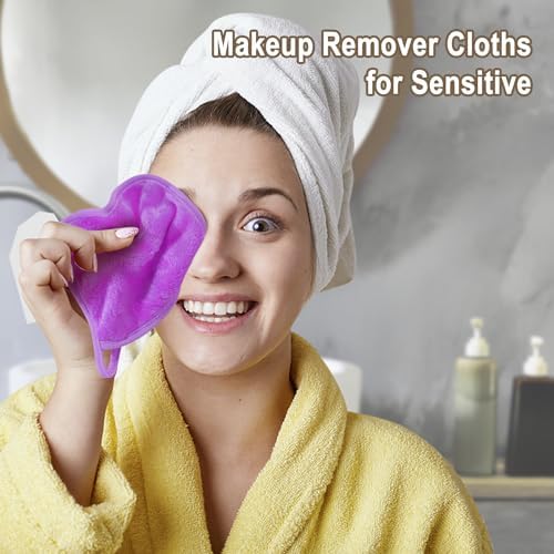 KODAMO Makeup Remover Cloth, Reusable Makeup Remover Pads Washable Travel Bag, Microfiber Makeup Removal Face Wash Cloths with Just Water, 12 Pack/Violet - Image 2