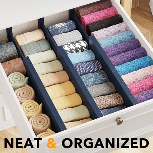 SpaceAid Bamboo Dresser Drawer Dividers 6 Pack, 4.65“ High Adjustable 12.5“-17” Drawer Organizers, Expandable Organization for Clothing, Clothes, Dressers, Navy Blue - Image 2