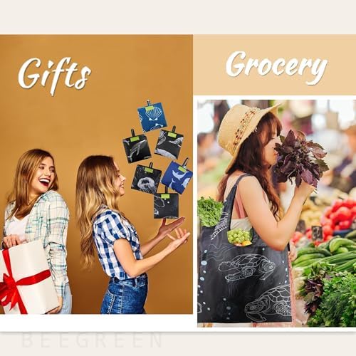 BeeGreen Reusable Grocery Bags for Groceries | Foldable Tote Bags with Handles Reusable Gift 6 Set - Heavy Duty Washable Polyester Travel and Shopping Basket - Bulk Bag for Women Animal Lovers - Image 2