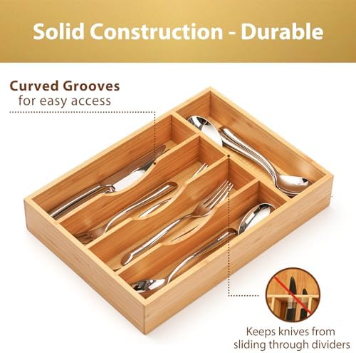 Umilife Bamboo Kitchen Drawer Organizer, 9 Inch Silverware Utensils Tray Holder for Small Drawer, Wood Caddy for Flatware Cutlery Knives - Image 3