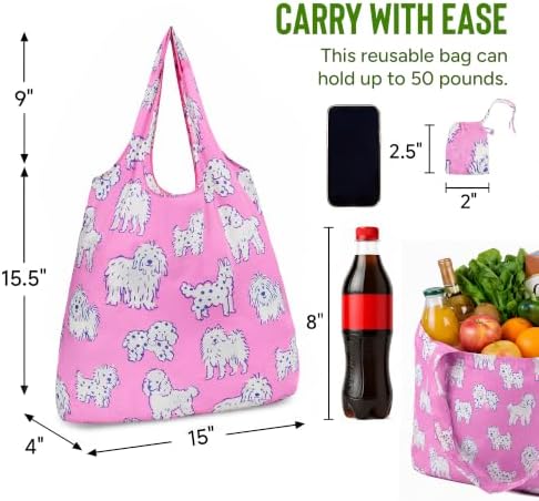 Stelle Lightweight Reusable Grocery Bag with Handles Ripstop Nylon Foldable Tote Shopping Bags for Travel and Groceries - Image 3