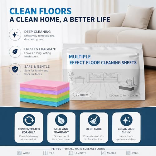 Multi-Effect Floor Cleaning Tablets, Water Soluble Concentrated Cleaner Sheets for Hardwood Laminate LVP Tile Wall Glass Multi-Surface Mopping Deep Clean (Blue — Camellia Scent, 30PC) - Image 4
