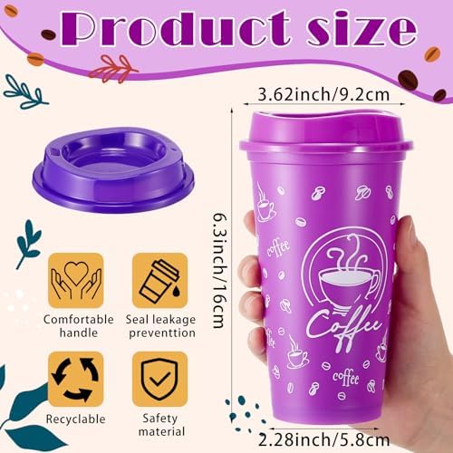 12 Sets Reusable Coffee Cups with Lids, 16oz, Multicolor - Image 2