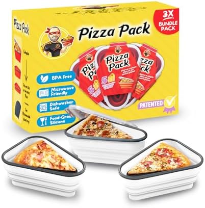 PIZZA PACK The Perfect Reusable Pizza Storage Container with 5 Microwavable Serving Trays - BPA-Free Adjustable Pizza Slice Container to Organize & Save Space, 3 Pack, White by PizzaPack%E2%84%A2