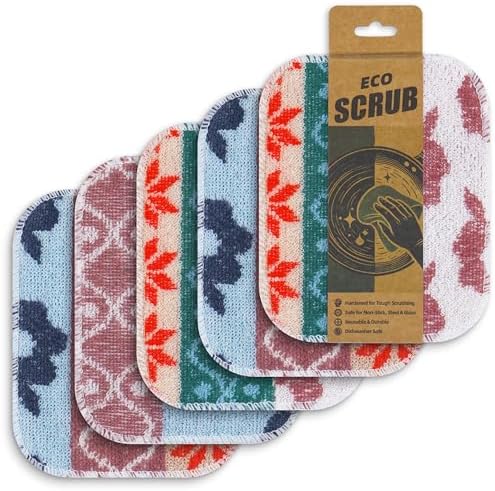 Amarelle GEN II Dish Washing Scrubbers (5-Pack), Made in Green Kitchen Scrubbers for Dishes, Non Scratch Pot & Pan Scrubber, Dual-Sided Heavy-Duty Scouring Pads, Reusable (Nordic Folk) by Amarelle