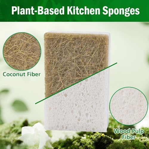 YoleShy Natural Sponges Kitchen Biodegradable Dish Sponge for Washing Dishes Compostable Coconut Walnut and Cellulose Plant Based, 10 Pack - Image 4