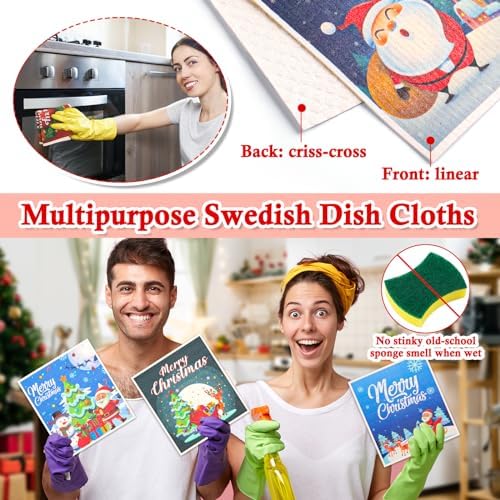 Lucomb 8 Pack Christmas Swedish Dishcloths Reusable, Kitchen Sponges Soft Absorbent Swedish Towels Dish Cloths Washable Decorative for Kitchen Washing Dishes Bathroom Office Hand Towel Cleaning - Image 3