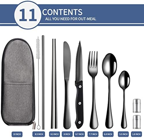 Logcow Travel Utensils with Case,Reusable Utensils,Portable Travel Camping Cutlery Set,Stainless Steel Flatware Set,Lunch Boxes Workplace Camping School Picnic (Black) - Image 2