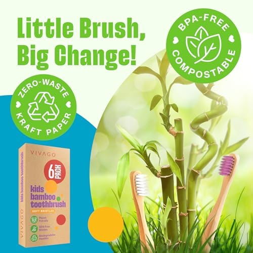 VIVAGO Kids Toothbrush - Kids Bamboo Toothbrushes with Soft Bristles 6 Pack - Image 6
