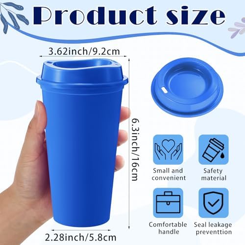 FillTouch 12 Pcs 16 oz Reusable Coffee Cups with Lids, Blue Gradient - Image 2