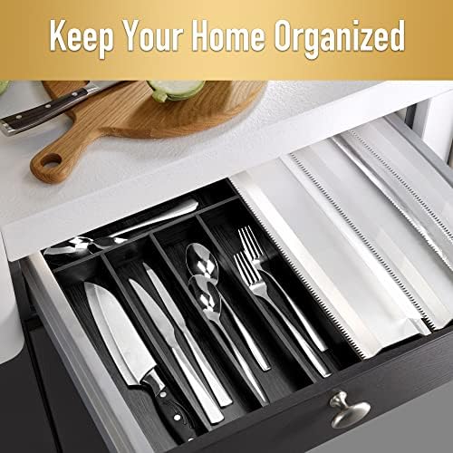 Besilord Bamboo Silverware Holder - Drawer Organizer with 5 Slots (Black) - Image 5