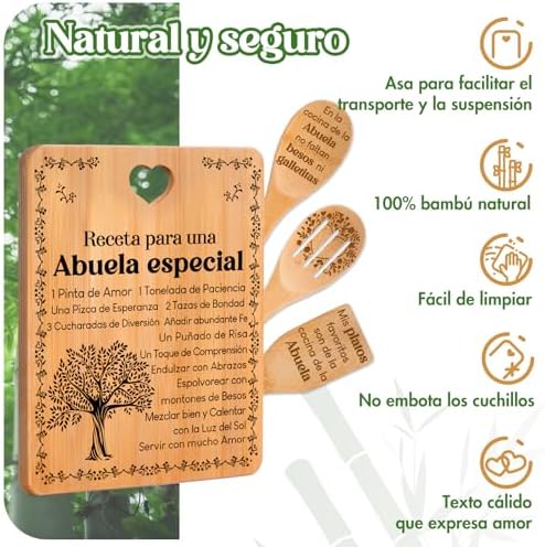 Regalos de cumpleaños para Abuela - "Receta para una Abuela especial". Juego de tablas de cortar y utensilios de bambú grabados. Regalos de cumpleaños para Abuela. Spanish Grandma Cutting Board - Image 6