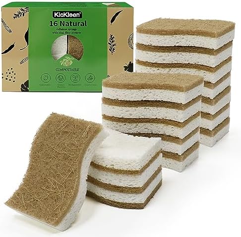 16 Pack Biodegradable Natural Dishsponge Kitchen Sponges by KICKLEEN