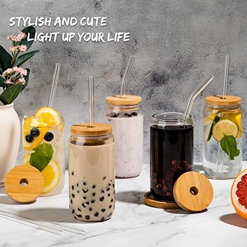 16 Oz Drinking Glasses - 6 Pcs Glass Cups with Bamboo Lids and Straws - Image 3