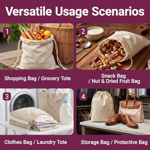 Set of 8 Ambrosia Cotton Produce Bags Drawstring Muslin - Image 3