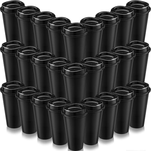 Honeydak 45 Pack 16 oz Reusable Coffee Cups with Lids Water Bottle Iced Coffee Travel Mug Reusable Portable Plastic Tea Tumblers Bulk for Hot and Cold Drinks Birthdays Party(Classic,Black) by Honeydak