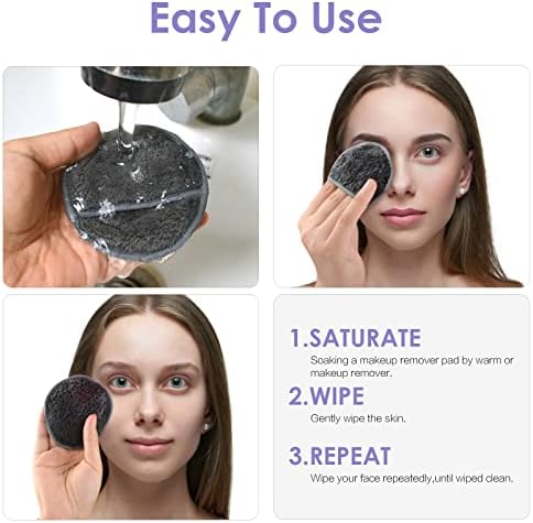 SUNLAND Reusable Makeup Remover Pads for Face,Eye,Lips 32 Pack Microfiber Face Cleansing Gloves Washable with Laundry Bag and Travel Bag Rounds Toner Pads（Round 3.15inchx32,Dark Grey） - Image 4