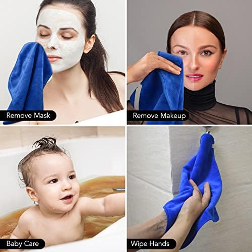 SINLAND Microfiber Facial Cloths Fast Drying Washcloth 12inch x 12inch (6pack, Blue+Navy Blue+Grey) - Image 6