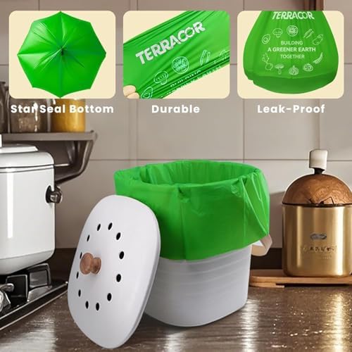 1.3 to 1.6 Gallon Compostable Trash Bags, 35 Count Green Compost Bags for Countertop Bin, Food Waste, Dispenser Packs Organic Biodegradable Bags BPI Certified Meet ASTM D6400 Standard - Image 6