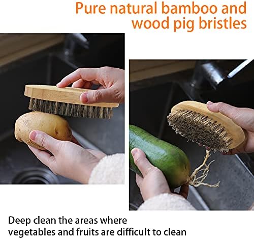 ECO Friendly Kitchen Cleaning Set, Wood & Bamboo Brushes for Dishes, Pots, Pans & Vegetables - Image 4