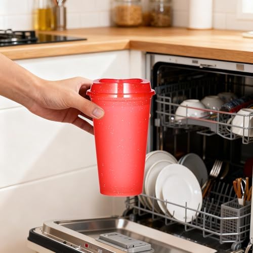 16oz Reusable Plastic Coffee Cups with Lids, 13 Pack - Image 5