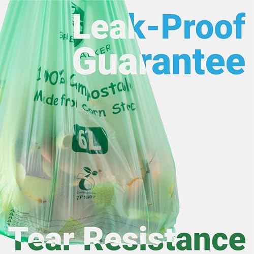 GREENER WALKER 100% Compostable Trash Bags with Tie Handles, 1.6 Gallon-150Bags, Food Scrap Kitchen Waste Bags with EN13432 Certified - Image 3