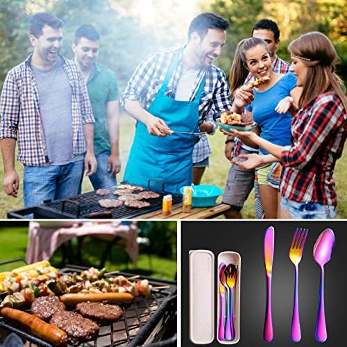 SAOSHYPEI Travel Utensils with Case, 4-Piece Stainless Steel Set, Rainbow - Image 6