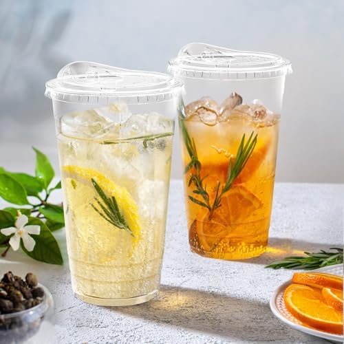 Dealusy 100 Pack - 24 oz Clear Plastic Cups with Sip Lids - Image 5