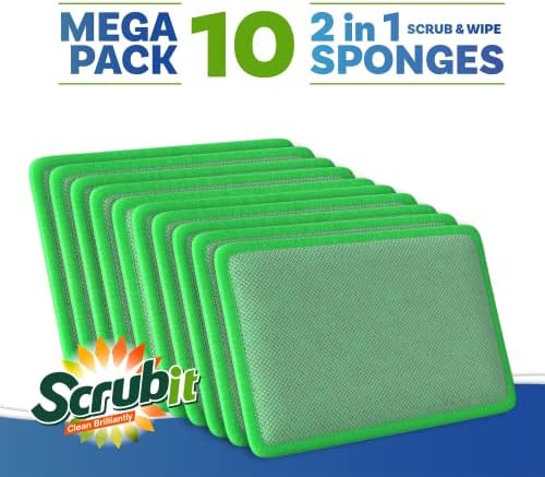 Scrub and Wipe Cleaning Pads [10 Pack] – SCRUBIT Dual Sided Scouring Pad and Sponge - Reusable Kitchen Scrubbing Sponges for Dishes, Pots, Pans Utensils & Non-Stick Cookware (Green) - Image 5