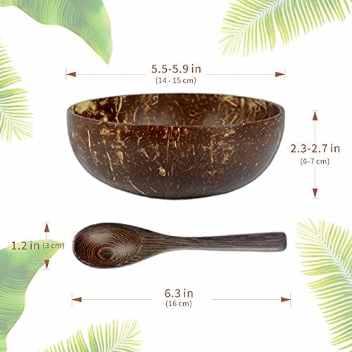 Coconut Bowls - Wooden Spoon Sets of 2 for Reusable Salad Smoothie Acai Buddha Bowls - Eco-friendly Natural Organic Handmade Polished Coco Shell - Healthy Choice Vegan Gifts - Image 2