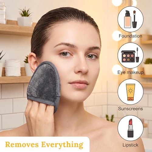 24Pcs Makeup Remover Pads, Grey Microfiber with 2 Storage Bags - Image 5