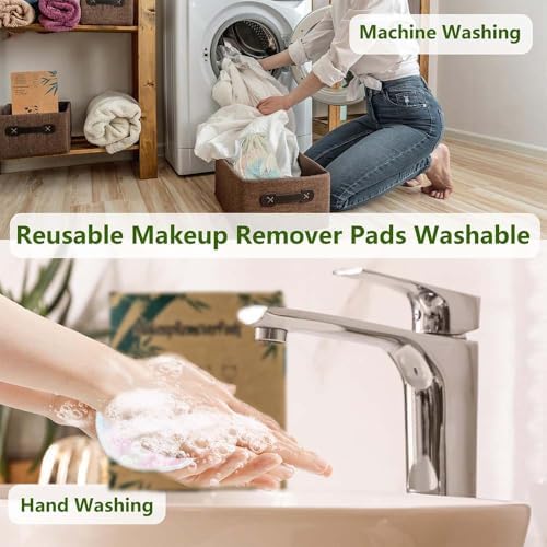 28 Pack Reusable Makeup Remover Face Pads with Laundry Bag Washable Soft and Comfortable Cleaning Face Skin,Washable Bamboo Cotton Rounds Colorful - Image 6