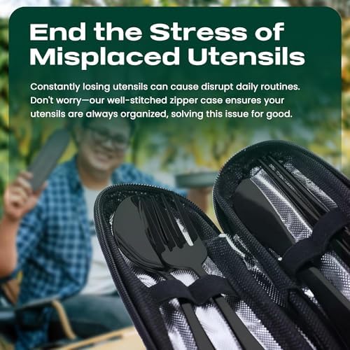 Taplord Portable Travel Silverware Set With Case, Includes 5 Pcs of Travel Utensils With Case, Stainless Steel Flatware Set For Camping, Easy to Travel, Lightweight (Black), Medium, TL-05B - Image 5