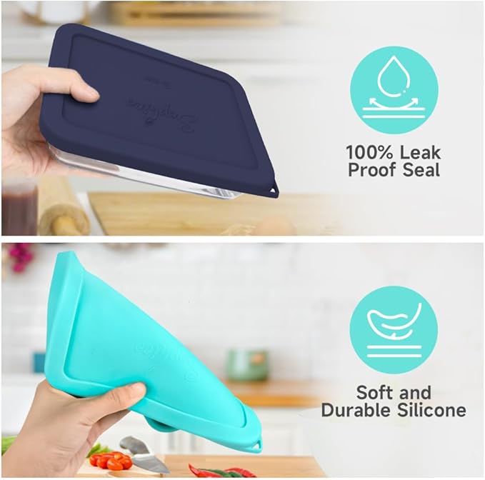 Sophico 3 Cup Rectangle Silicone Storage Cover Lids Replacement for Pyrex 7210-PC Glass Bowls, Container not Included (MINT, 1 Pack)