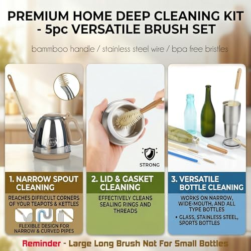 ALINK Extra Large Long Bottle Brush Set - 16" / 15" Long Bamboo Handle Bottle Cleaner for Narrow Neck Beer Wine Bottles, Decanter, Tumblers, Thermos, Jugs with Straw Brush, Kettle Spout/Lid Brush - Image 7