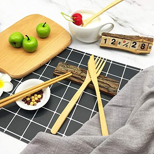 Bamboo Utensils, Eco Friendly Flatware Set,Cutlery Set,Travel Utensils, Camping Utensils Set, Portable Utensils Set, Knife, Fork, Spoon, Reusable Straws Chopsticks, 7 Pieces,7.9 inch - Image 3